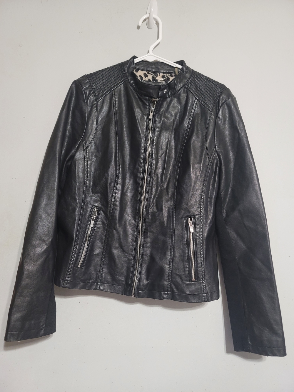 Black Rivet Black Vegan Leather Moto Jacket Sz L